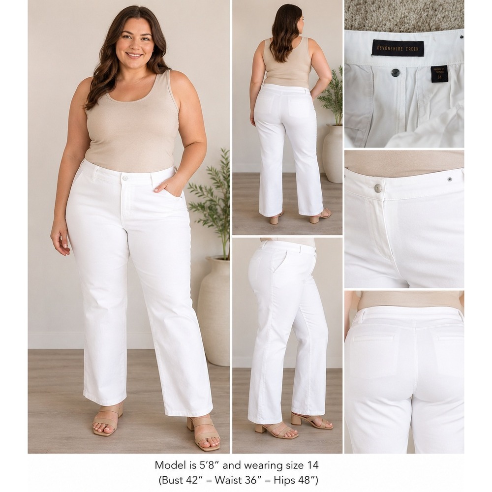 Coldwater Creek Pants White Solid Straight Leg Classic Casual Size 14